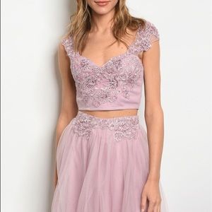 🛍 Mauve Sequin Top and Skirt Set